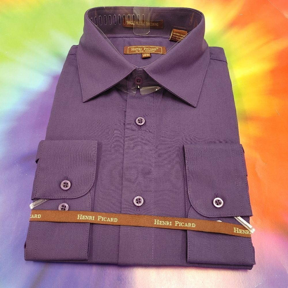 HENRI  PICARD BY DON JONATHAN PURPLE DRESS SHIRT.